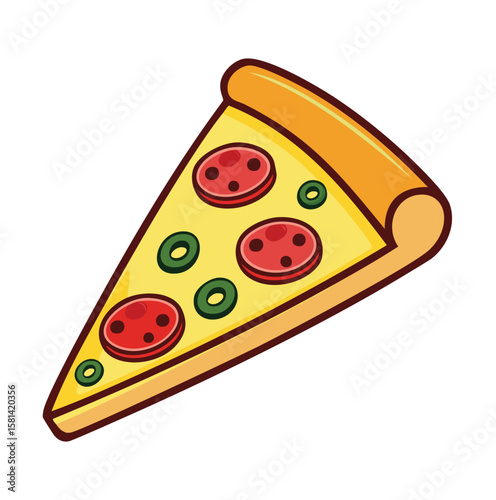 Slice of pizza with pepperoni and olives cheese