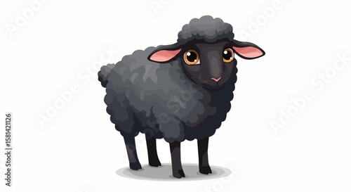 Adorable Black Sheep Cartoon Illustration with Cute Expression