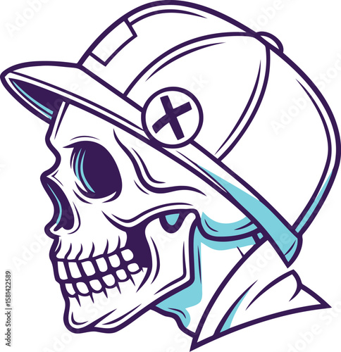 Edgy vector skull in a helmet with bold lines and cool tones—perfect for gaming, streetwear, or rebel themes! 💀🛡️ Power up your design with fearless urban attitude today!
