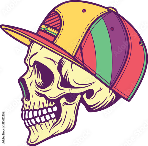 Bold vector skull in a vibrant street-style cap—perfect for edgy designs, posters, or fashion themes! 💀🔥 Add fearless attitude and urban flair to your next creation now! 🧢
