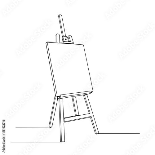 Blank canvas on easel in minimalist outline style  