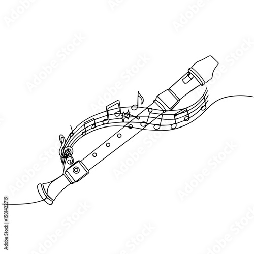 Clarinet with musical notes in minimalist line art design  