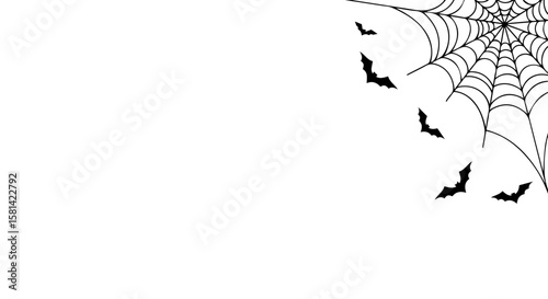 Halloween bats flying near spider web on white background  