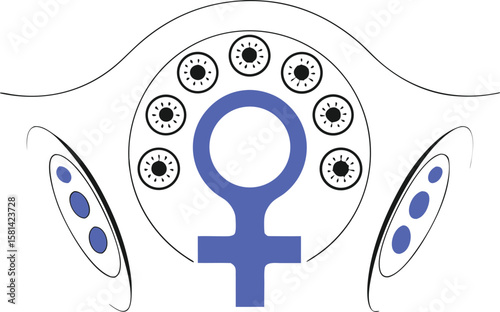 A detailed glyph representing a woman experiencing polycystic ovary syndrome symbolizing a common endocrine disorder affecting reproductive health and metabolic function in females