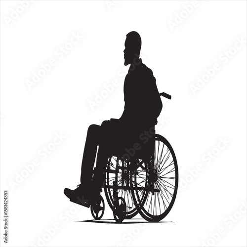 Man in Wheelchair Silhouette Black and White  