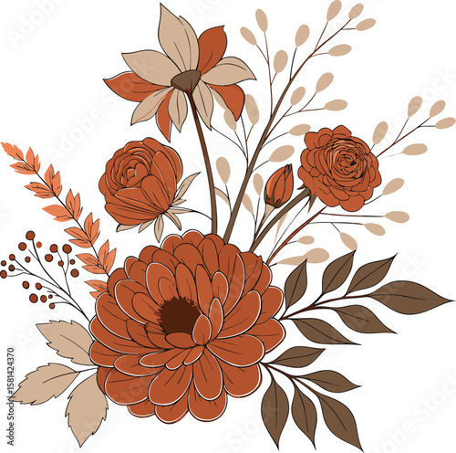 Elegant floral EPS vector design with warm earthy tones—perfect for seasonal prints, wedding invites, and decor. Add charm to your projects—download this timeless beauty today! Thank you.