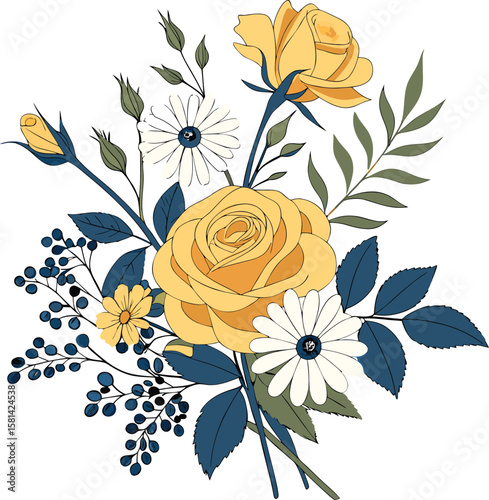 This stunning EPS vector bouquet features golden roses, white daisies, and rich foliage—perfect for elegant designs. Add floral charm to your work—download now and let beauty bloom! 🌼💛
