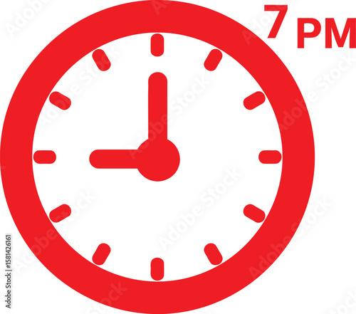 Red clock face displaying the time of 7 PM.