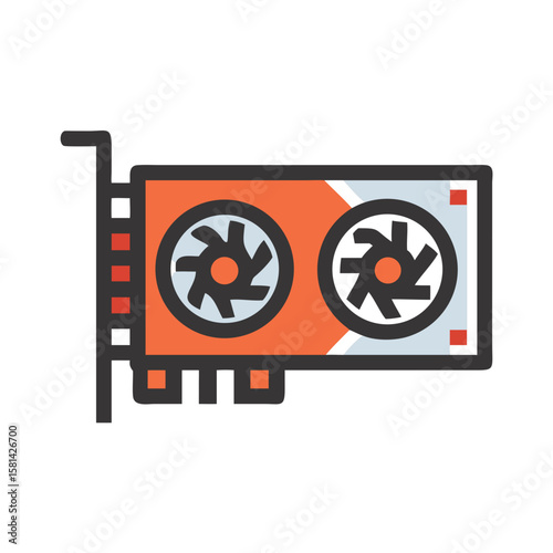 Modern Orange Graphics Card Icon on Black Background for Technology Designs