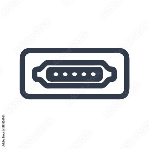 USB connector icon in dark grey on black background, computer connection