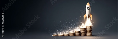 Rocket Launches Off Stack of Coins