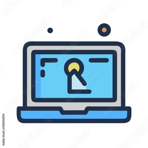 Blue Laptop with Key Icon: Technology, Security, Access, and Connectivity