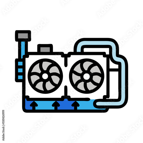 Illustration of Graphics Card with Dual Fan Cooling System on Black Background