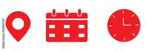  Clock, pin map location, and calendar signs set