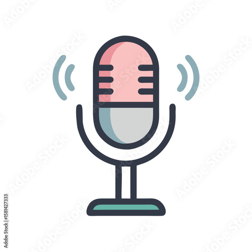 Retro Microphone with Soundwaves Icon for Podcast and Broadcasting Illustration
