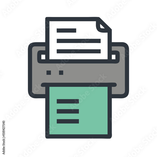 Printer icon showing a document being printed, office equipment illustration