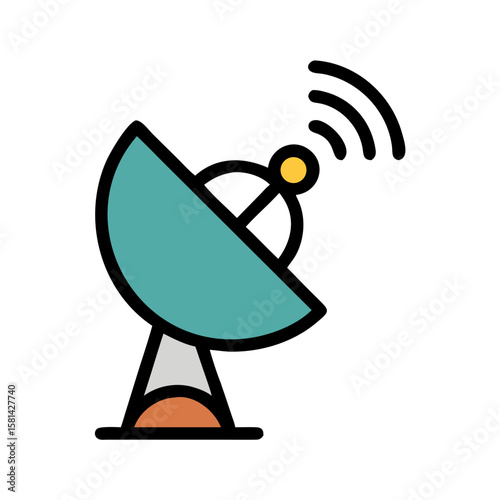 Turquoise Satellite Dish Antenna Tracking Signal in Deep Space Illustration