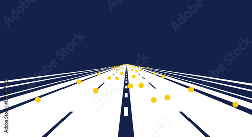 Abstract Road with Yellow Spheres and Perspective Lines Illustration.