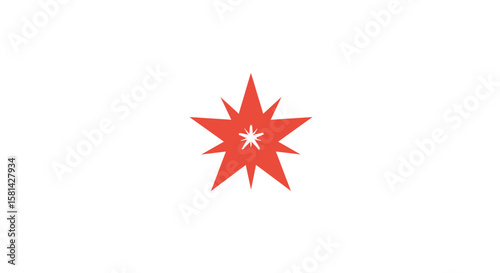 Red Starburst with Central White Star Geometric Design Element.