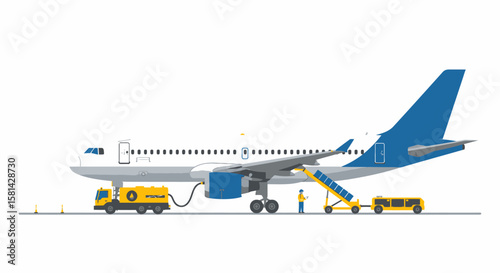 Commercial Airplane Refueling and Servicing on the Tarmac Illustration.