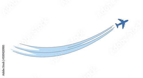 Blue Airplane Ascending with Vapor Trails Aviation Illustration Travel Concept.