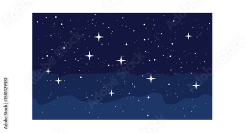 Stylized Night Sky Illustration with Stars and Dark Blue Tones.
