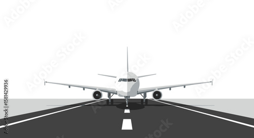 Front View of a Commercial Airplane on the Runway Ready for Takeoff.