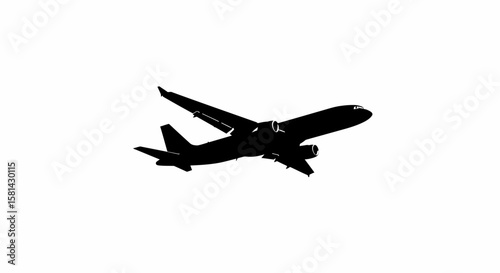 Silhouette of a Commercial Airplane with Two Engines in Flight.