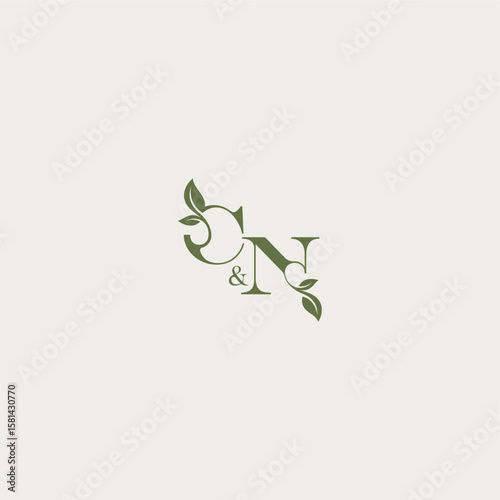 bold initial concept luxury wedding monogram design CN organic leaf logo letter