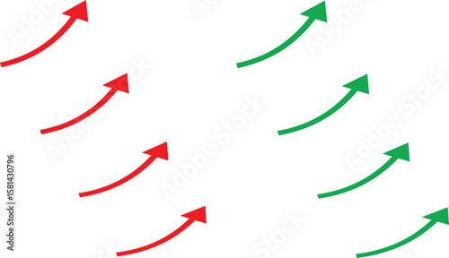 Rising red and green curved arrows vector set for business growth and marketing infographics