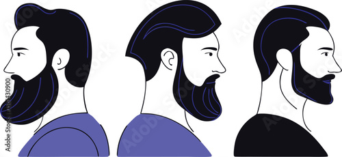 Artistic representation of a man s facial hair progression showcasing distinct stages of growth and style development over time with intricate detailing and bold outlines