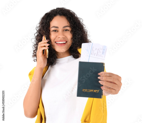 Happy young woman talking o...