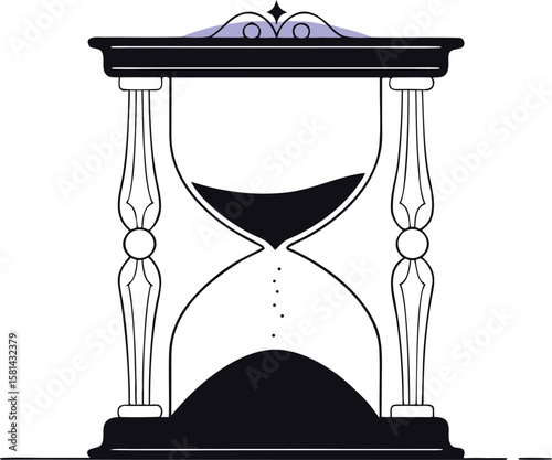 Detailed artistic rendering of a classic glass timekeeping device with flowing sand showcasing intricate craftsmanship and a vintage aesthetic suitable for historical or decorative themes