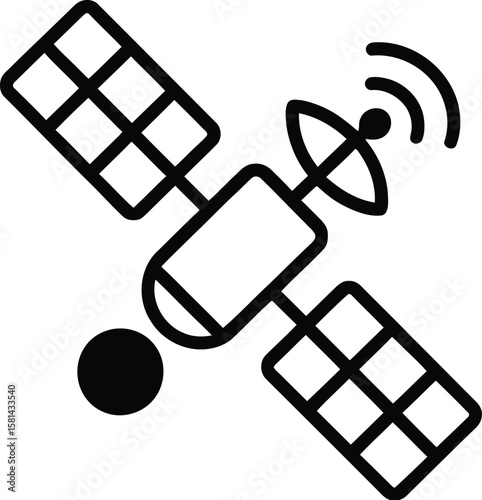 Satellite icon with editable stroke, a vector illustration for communication and technology.