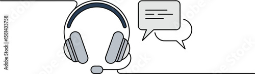 Headphones and speech bubble illustration representing customer service and communication.