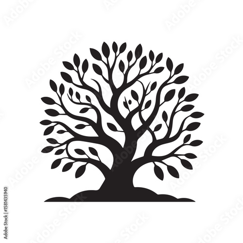 Stylized black  leafy tree with a rounded canopy