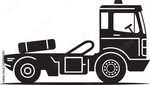  A semi truck cab and chassis with a fifth wheel coupling
