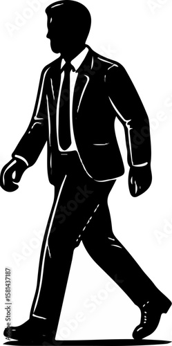 Businessman walking swiftly with briefcase, capturing determined pace and active corporate energy