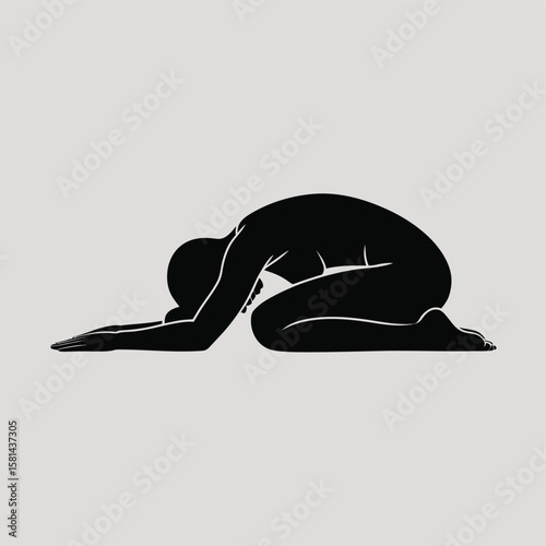 Silhouette of a person in a yoga pose on a plain background
