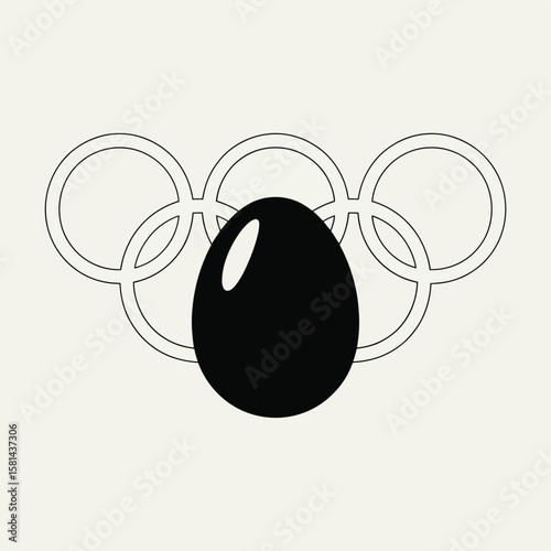 Black egg symbolizing competition placed in front of olympic rings
