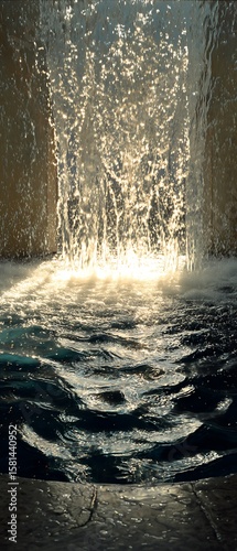 Waterfall Cascade Into Pool