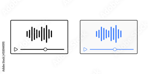 Audio description track icon with video player, play button, and sound wave, ideal for descriptive audio services, video accessibility, and support for visually impaired users.