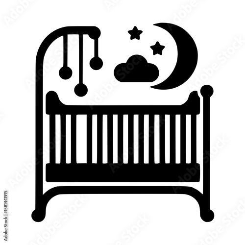 Baby Crib Silhouette Icon – Minimalist Black SVG Clipart