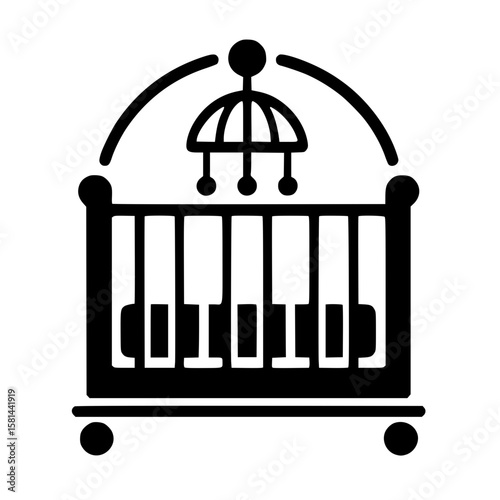 Baby Crib Silhouette Icon – Minimalist Black SVG Clipart