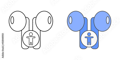 Earbuds with accessibility mode icon showing simple earbuds and an accessibility symbol, ideal for assistive listening, audio personalization, and inclusive tech design illustrations.