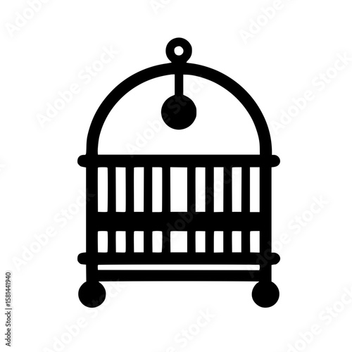 Baby Crib Silhouette Icon – Minimalist Black SVG Clipart