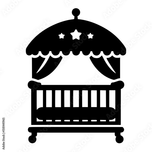 Baby Crib Silhouette Icon – Minimalist Black SVG Clipart