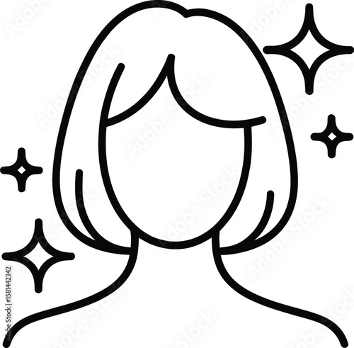 Line art illustration of a woman with bob haircut and sparkles, perfect for beauty concepts.