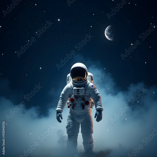 Astronaut in Space Suit Standing Under the Stars