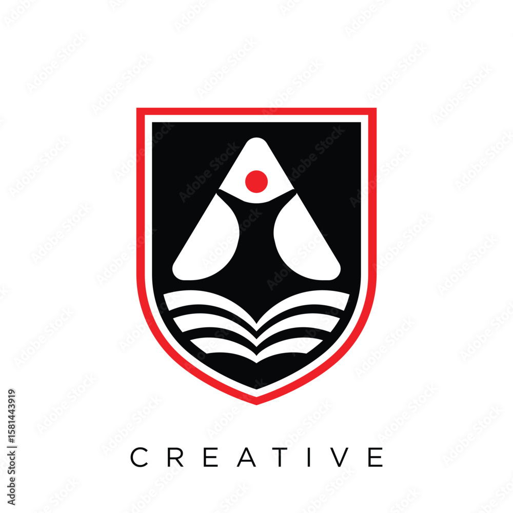 Fototapeta premium Abstract Letter A Shield Logo Vector with Open Book Education Icon